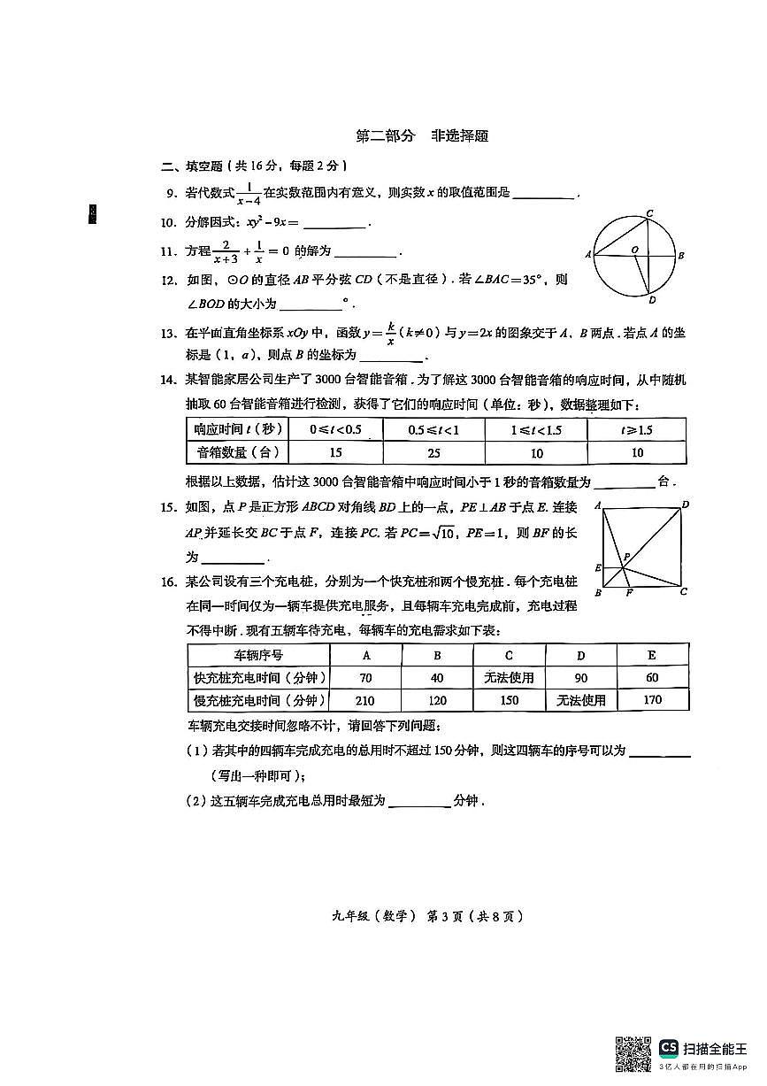 北京市海淀区 2025 年初中学业水平考试统一练习(一)数学试卷第3页