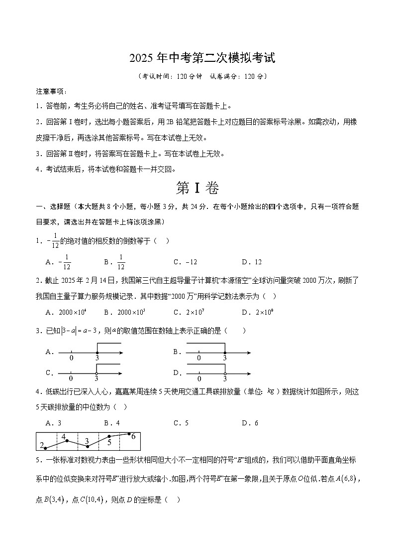 2025年中考第二次模拟考试卷：数学（宁夏卷）（考试版）第1页