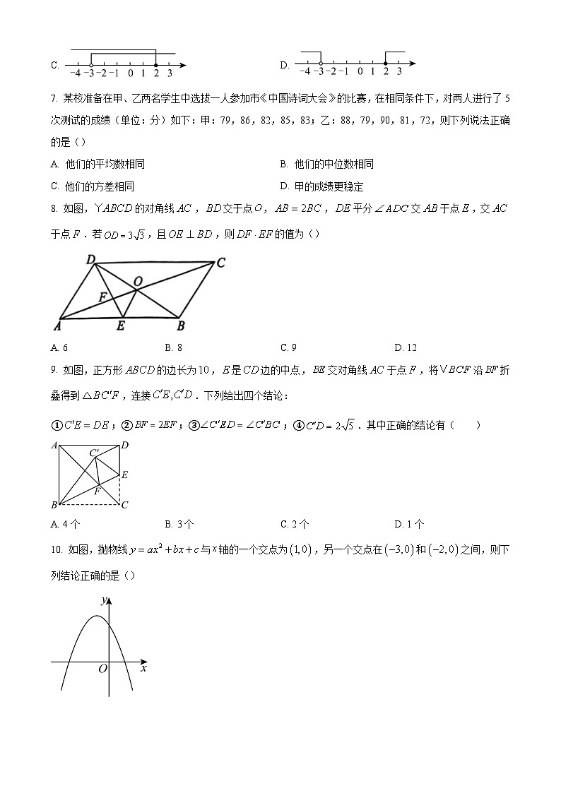 2025年安徽省中考名校大联考二模数学试卷(含答案)第2页