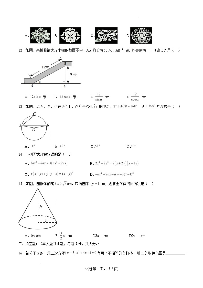 云南省2025届九年级下学期中考模拟1数学试卷(含答案)第3页