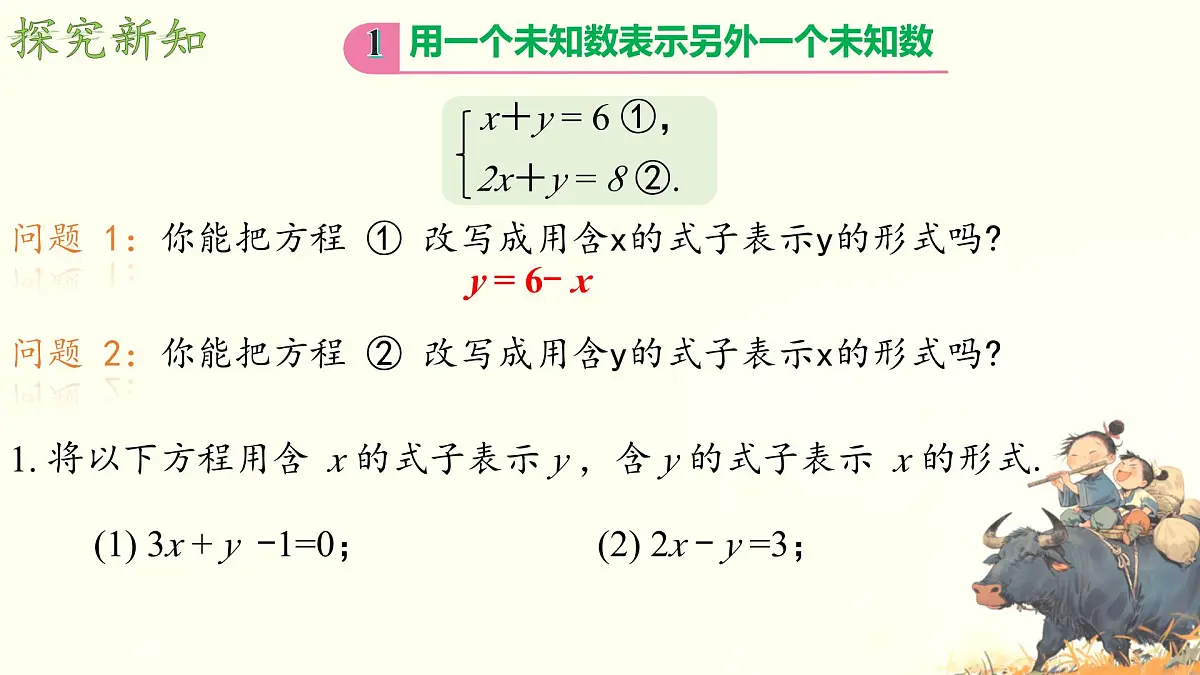 初中数学人教版（2024）七年级下册10.2.1代入消元法 课件第4页