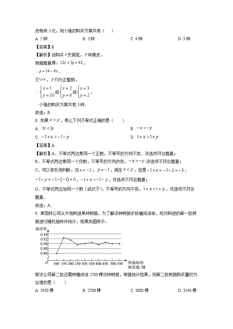 黑龙江省双鸭山市集贤县2023-2024学年七年级下学期期末质量监测数学试卷（解析版）第3页