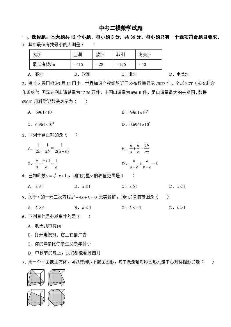 2025年四川省绵阳市九年级中考二模数学试题附答案第1页