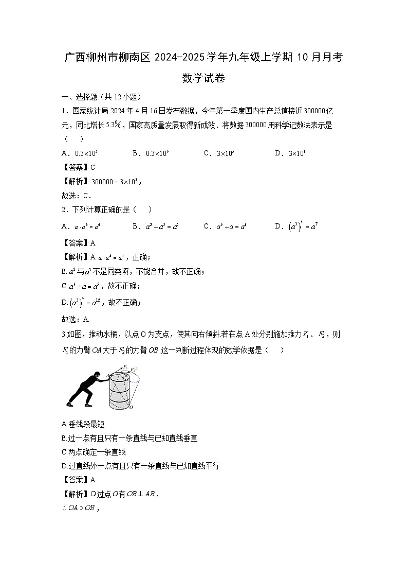 广西柳州市柳南区2024-2025学年九年级上学期10月月考数学试卷（解析版）第1页