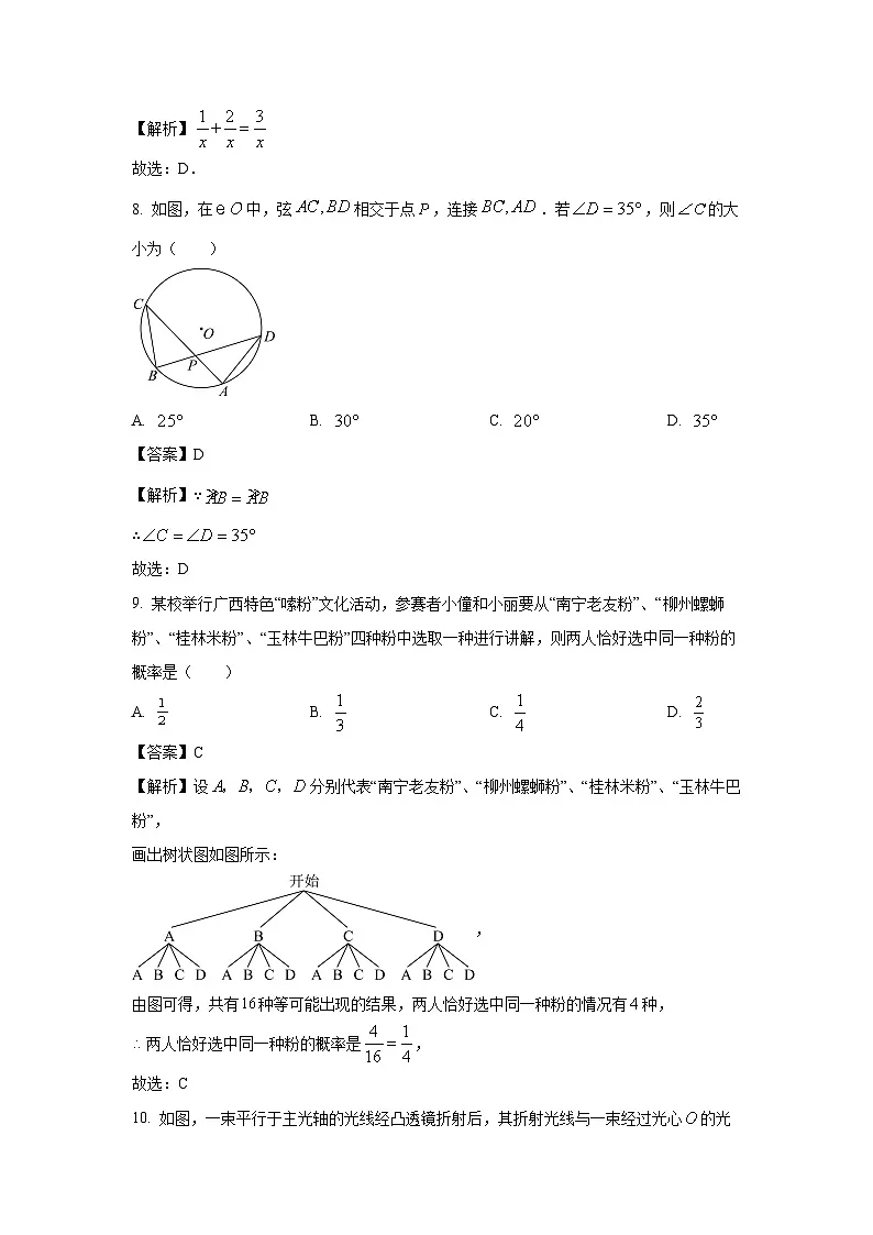 广西壮族自治区钦州市灵山县部分学校2024年九年级一模模拟数学试卷（解析版）第3页