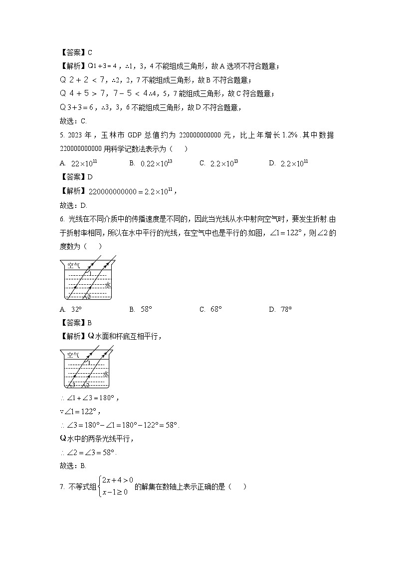 广西壮族自治区玉林市2024年初中学业水平考试适应性检测数学试卷（解析版）第2页