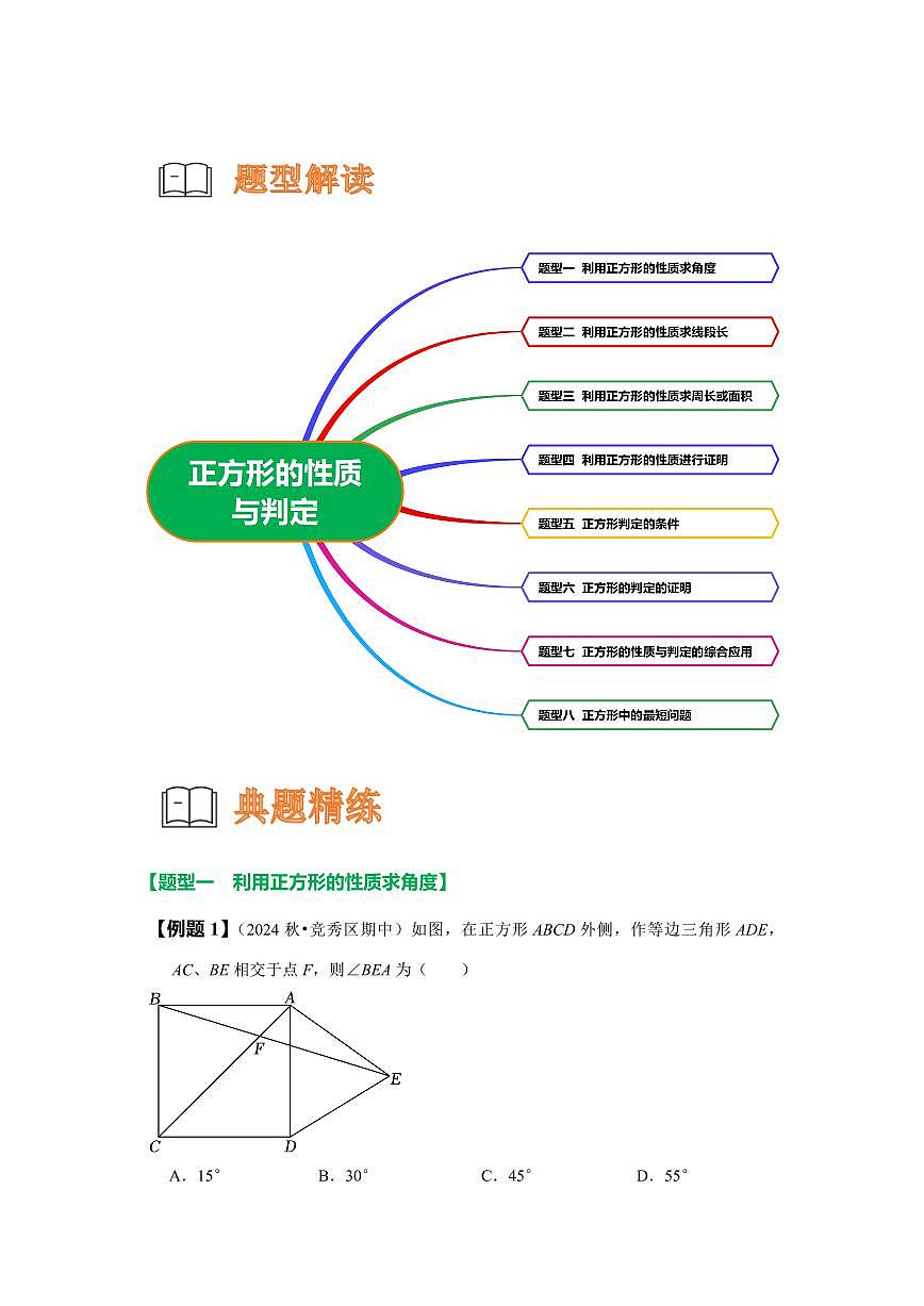重难点18  正方形的性质与判定的综合八大重难点题型（原卷版）2024-2025学年八年级数学下册第3页