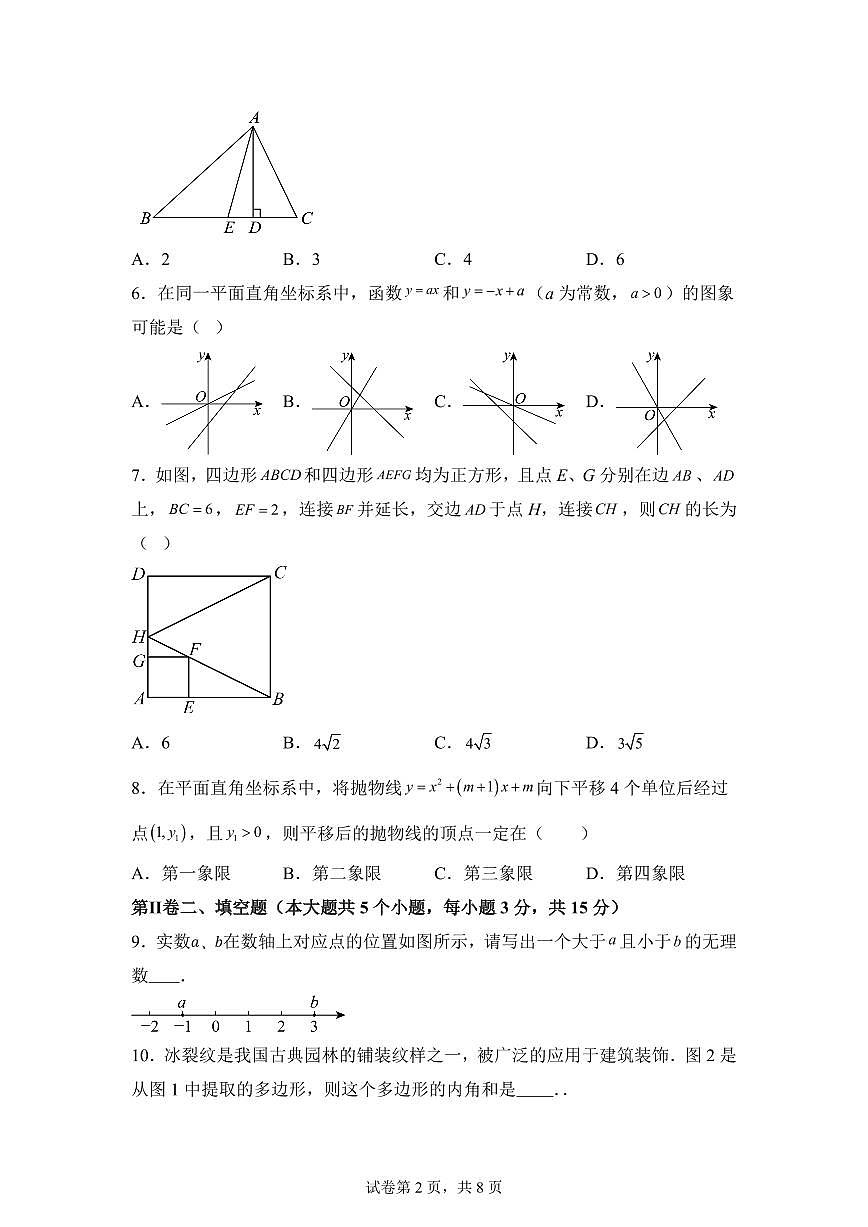 数学（陕西专用）：2025届中考适应性考试模拟检测试题（二模）含解析第2页