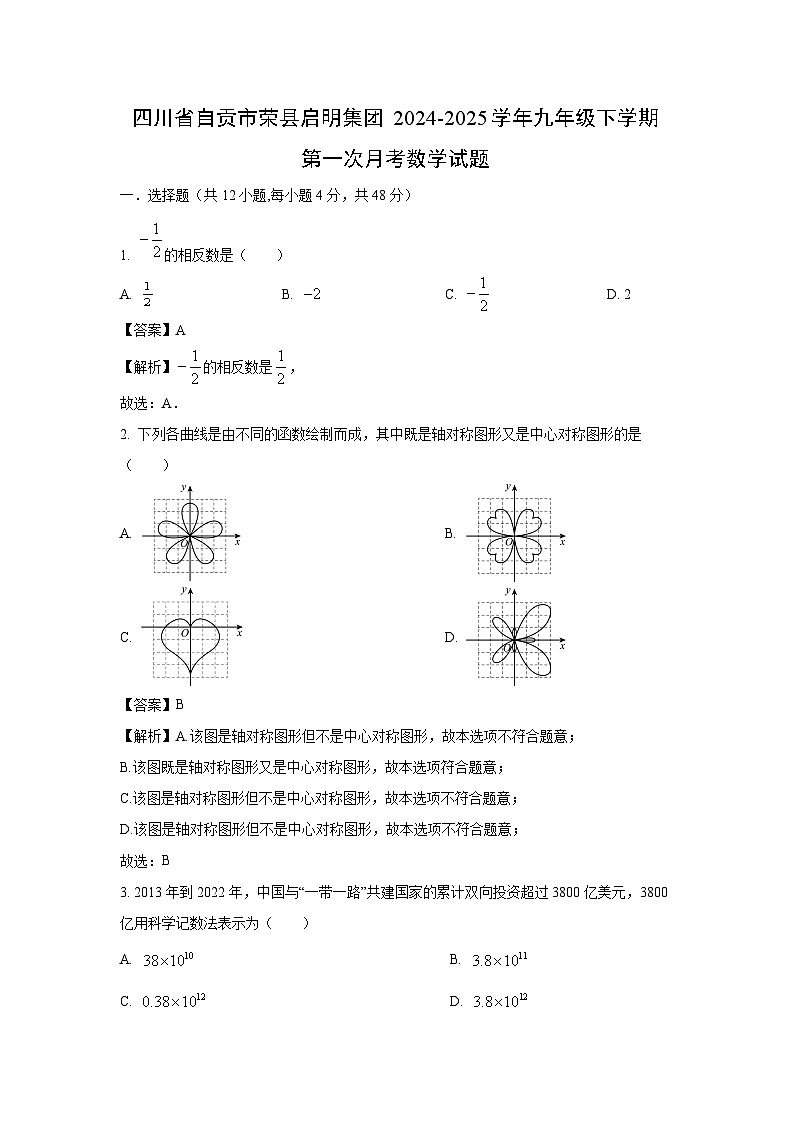 四川省自贡市荣县启明集团2024-2025学年九年级下学期第一次月考数学试卷（解析版）第1页