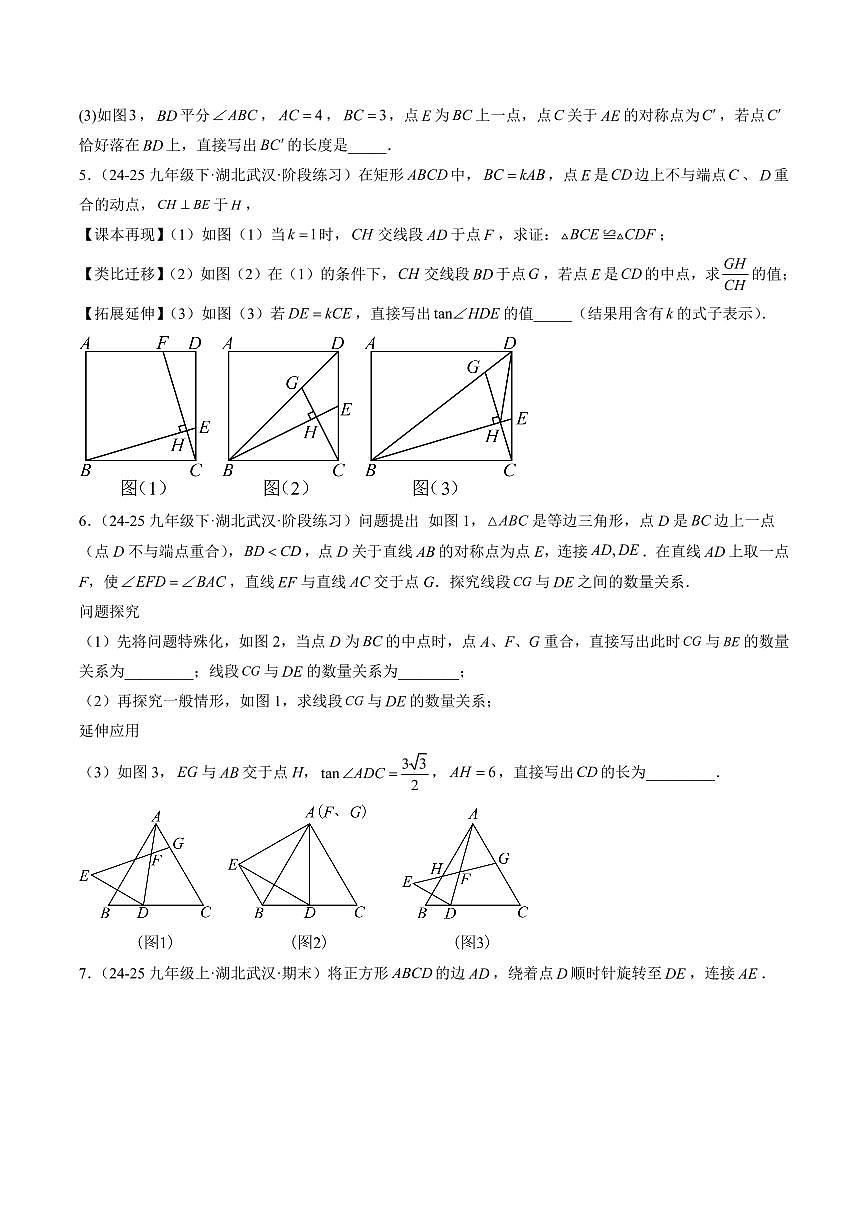 猜押07 第23题 几何综合（压轴大题）（原卷版）2025年中考数学冲刺抢押秘籍（武汉专用）[完整版]第3页