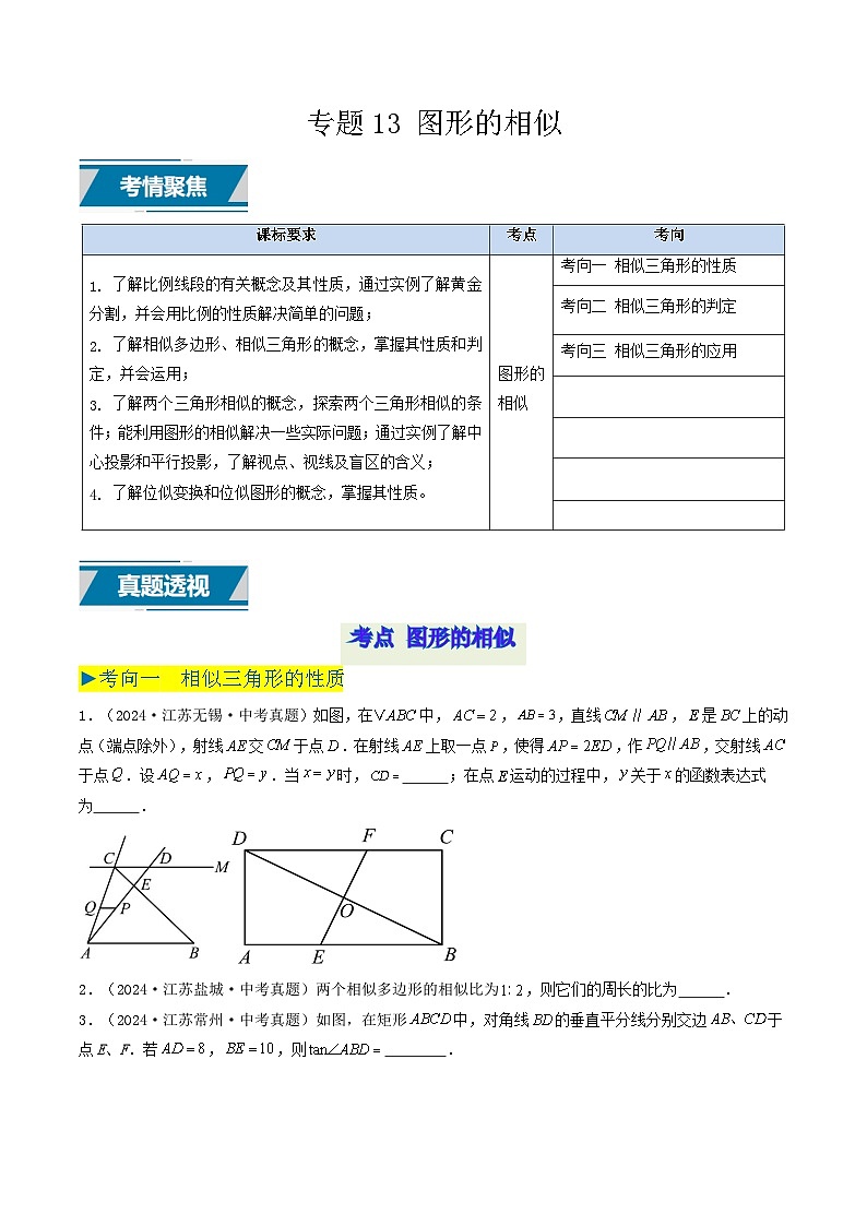 备战2025年中考数学真题汇编特训（江苏专用）专题13图形的相似（原卷版）第1页