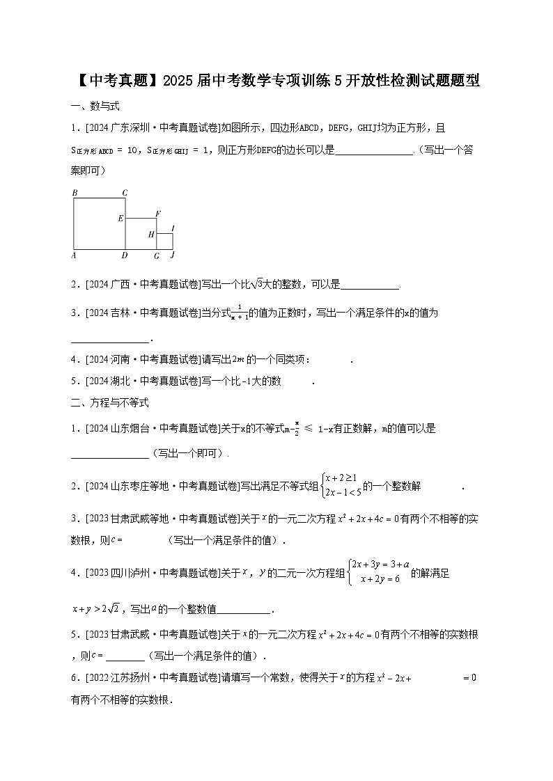 【中考真题】2025届中考数学专项训练5开放性检测试题题型（含答案）第1页