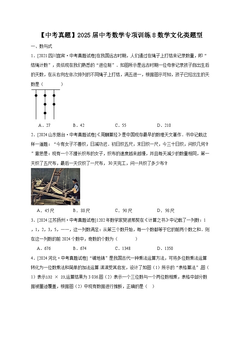 【中考真题】2025届中考数学专项训练8数学文化类题型（含答案）第1页