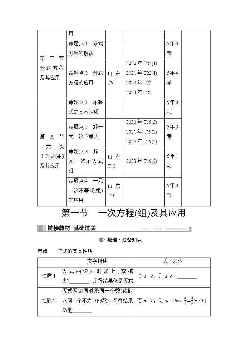 2025年中考数学总复习讲义（山东专用）07 第一部分 第二章 第一节 一次方程(组)及其应用（无答案）第2页