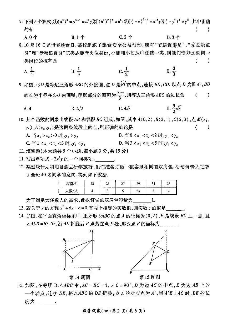 2025河南省鲁山县西北七校中考一模数学试卷（中考模拟）第2页