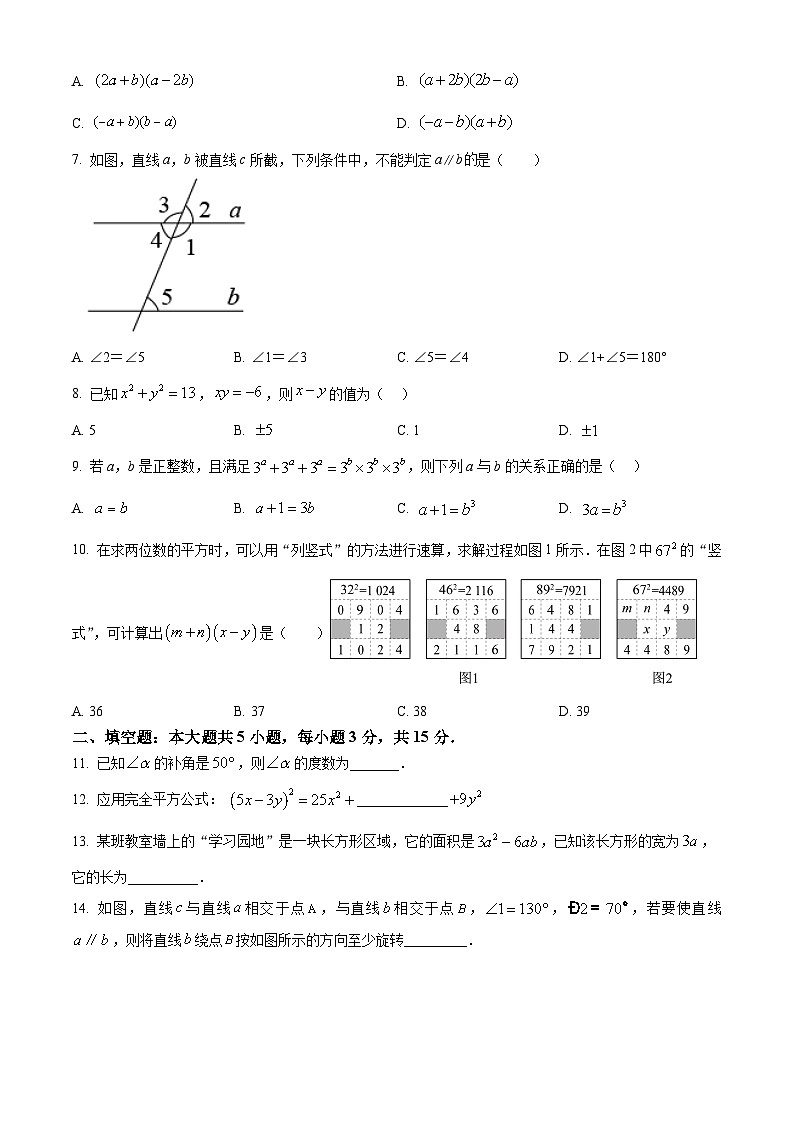 广东省茂名高州市2024-2025学年下学期3月月考七年级数学试题（原卷版+解析版）第2页