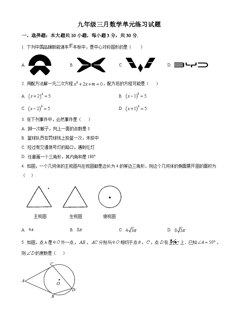 广东省中山市共进联盟2024-2025学年九年级下学期3月月考数学试题（原卷版+解析版）第1页