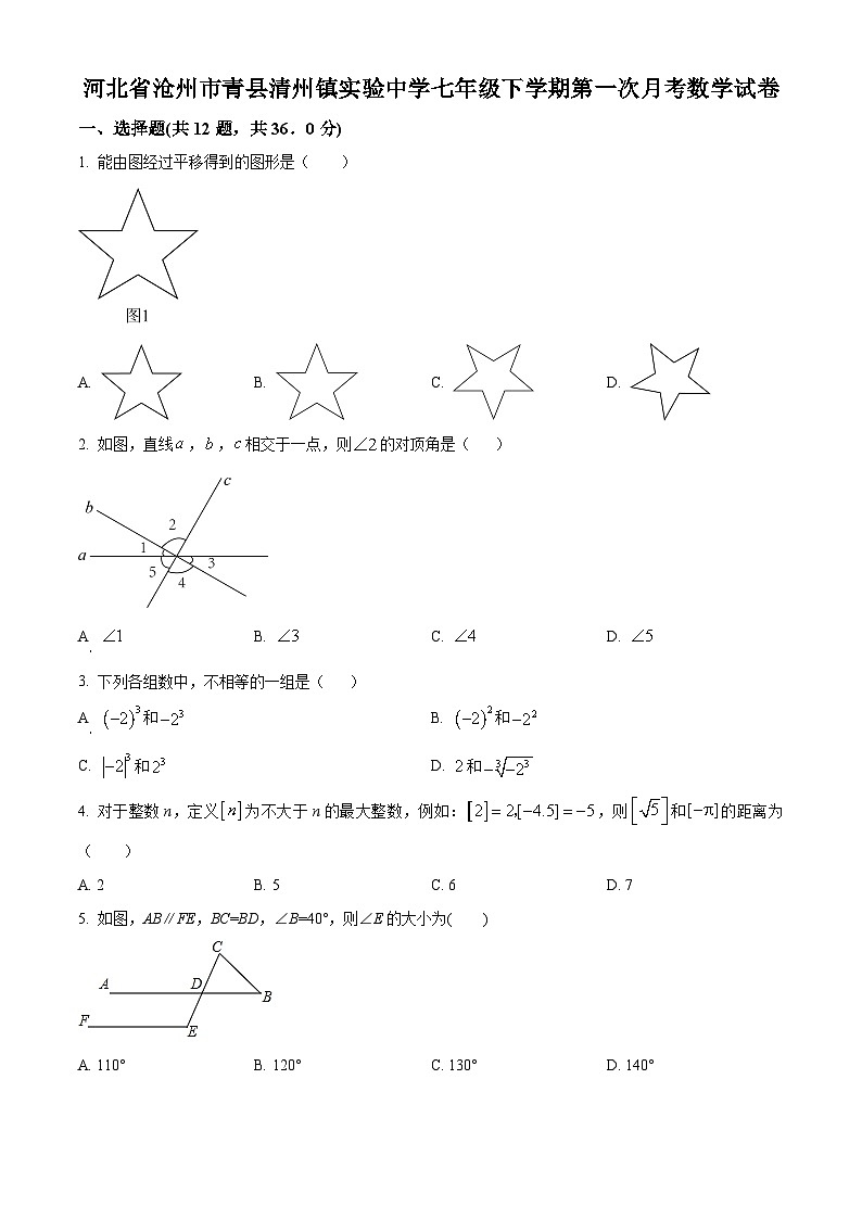 河北省沧州市青县清州镇实验中学2024-2025学年七年级下学期4月月考数学试题（原卷版+解析版）第1页