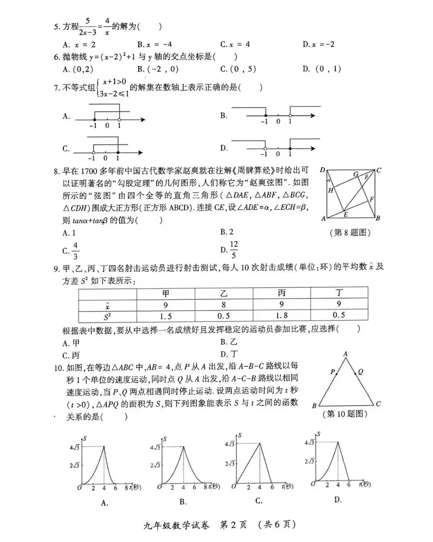 2025年哈尔滨市香坊区九年级（下）二模数学试卷及答案第2页