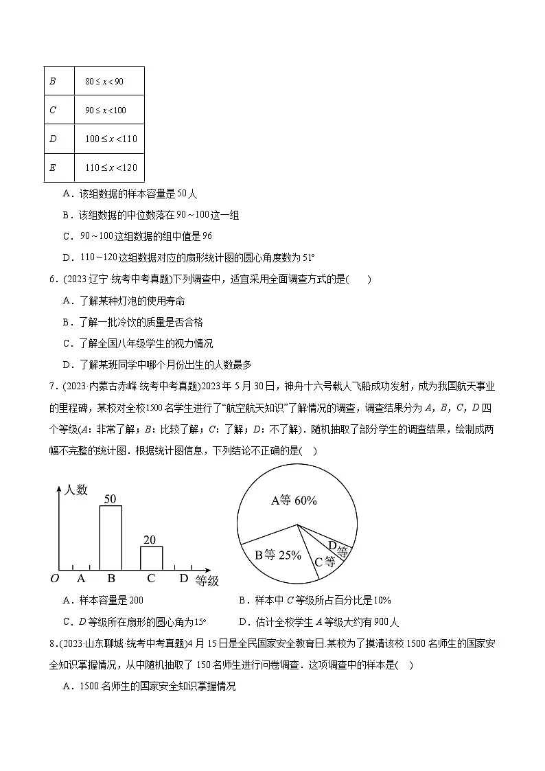2023年中考数学真题分类训练（02期）专题26数据的收集整理、描述与分析（共70题）（学生版）第3页