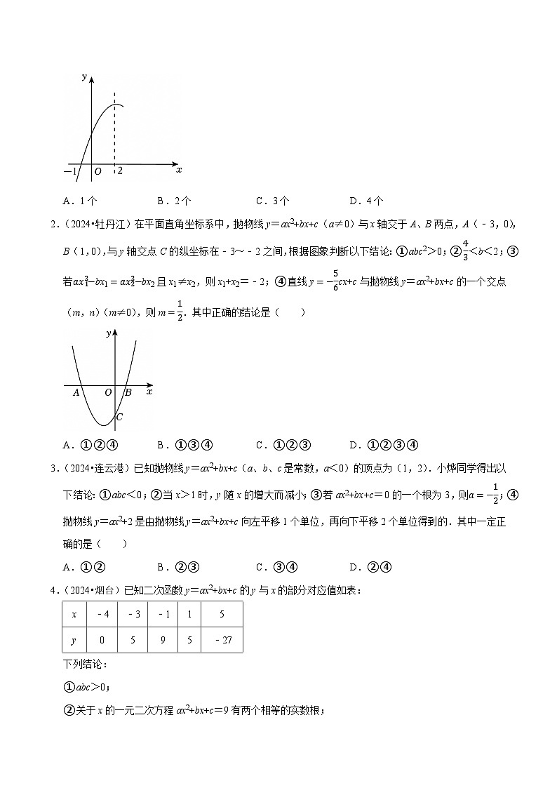 2025年中考数学压轴专题（通用版）压轴题01二次函数图象与性质选填题（原卷版）第3页