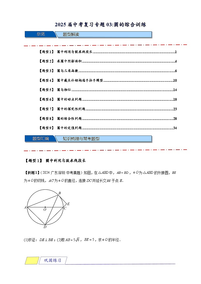 2025年中考数学压轴题型模型方与技巧（通用版）专题03圆的综合训练（原卷版）第1页
