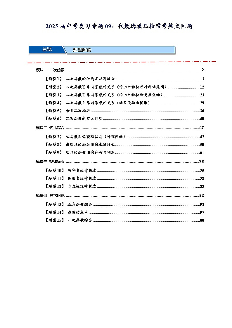 2025年中考数学压轴题型模型方与技巧（通用版）专题09函数选填压轴常考热点问题（解析版）第1页