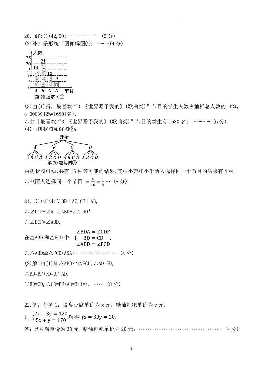 2025年长沙市初中学业水平考试模拟卷数学答案第2页