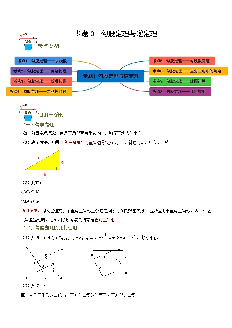 专题01 勾股定理与逆定理【知识串讲+8大考点】(解析版）第1页