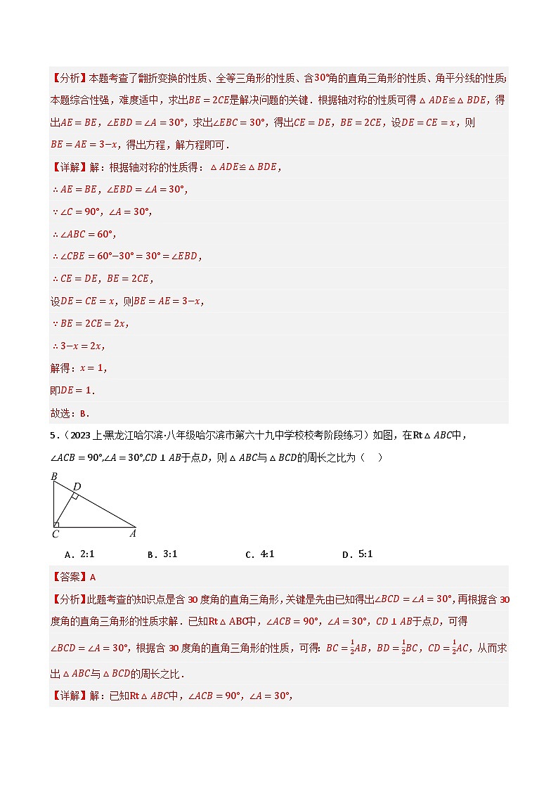 微专题03 含30°角直角三角形通关专练(解析版）第3页