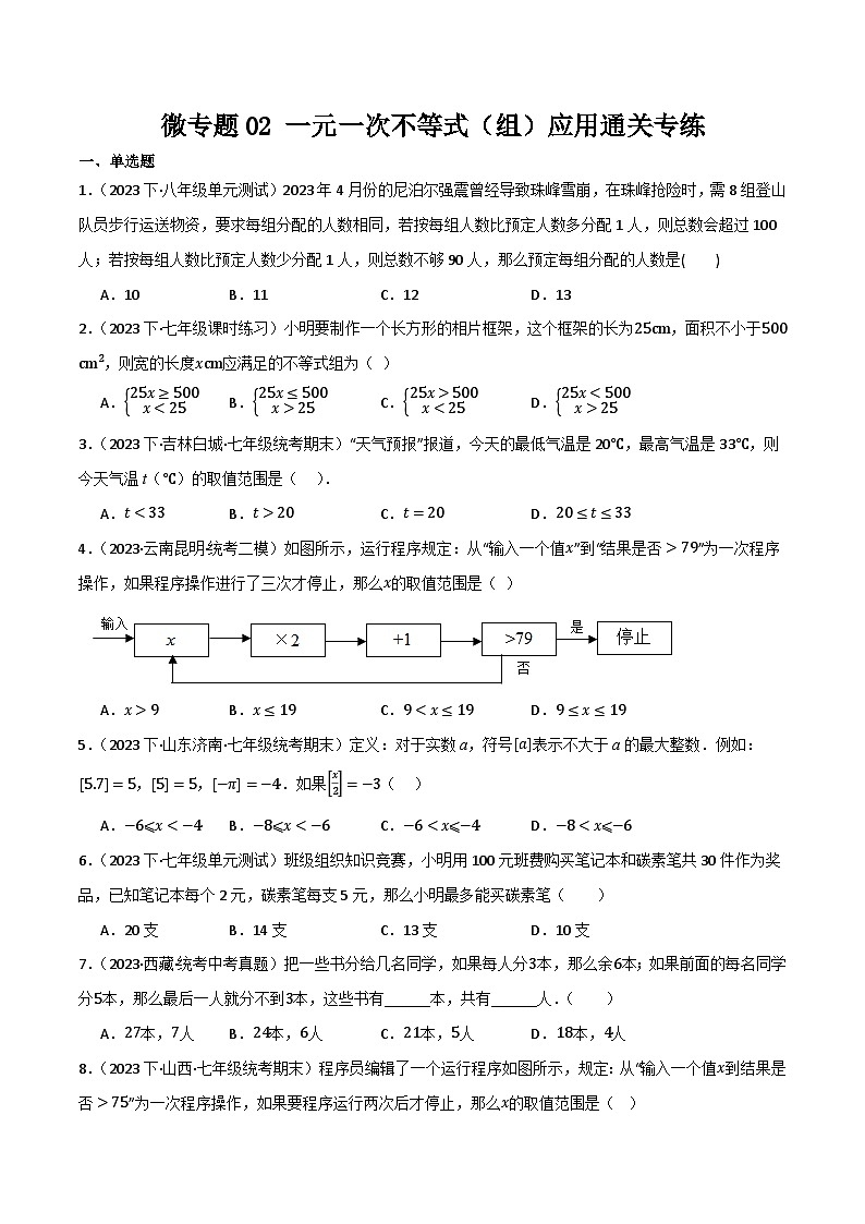 微专题02 一元一次不等式（组）应用通关专练(原卷版） 第1页