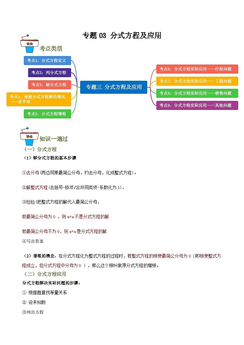 专题03 分式方程及其应用【知识串讲+9大考点】(解析版）第1页