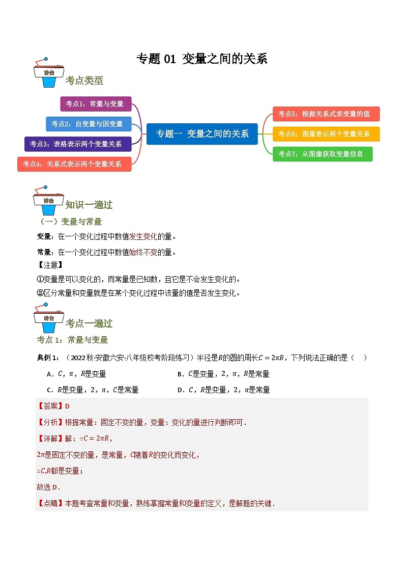 专题01 变量之间的关系【知识串讲+7大考点】(解析版）第1页