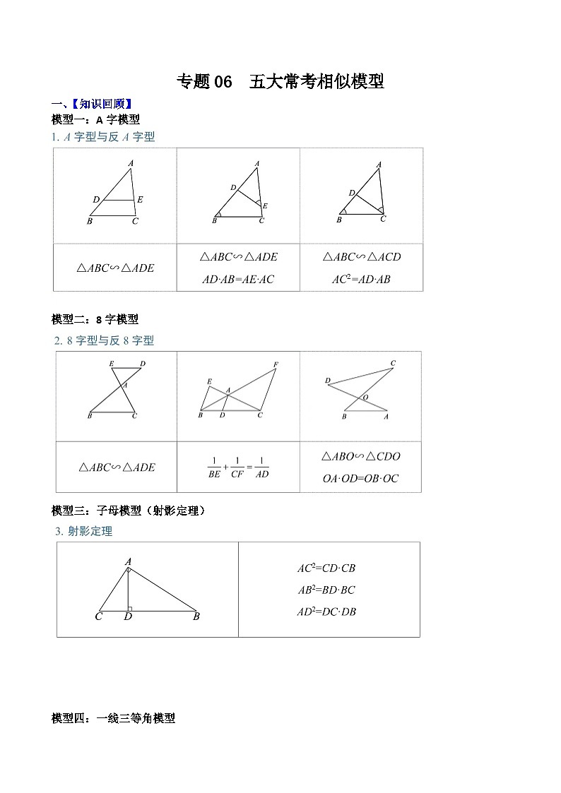 专题06  五大常考相似模型（原卷版） 第1页