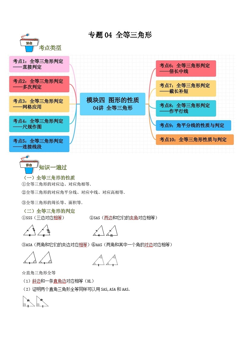 专题04 全等三角形（知识串讲+10 大考点）(原卷版）第1页