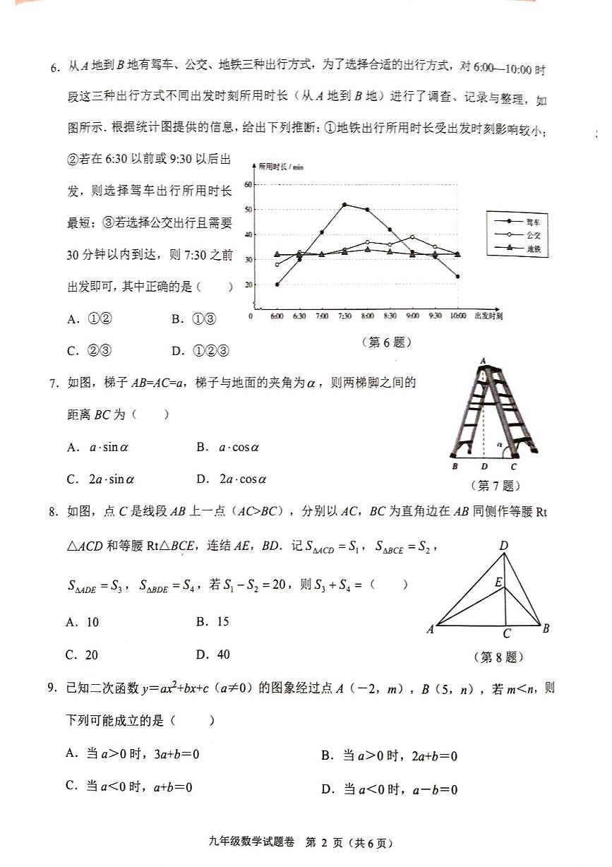 2025年浙江省杭州市萧山区中考一模数学试卷（含答案）第2页
