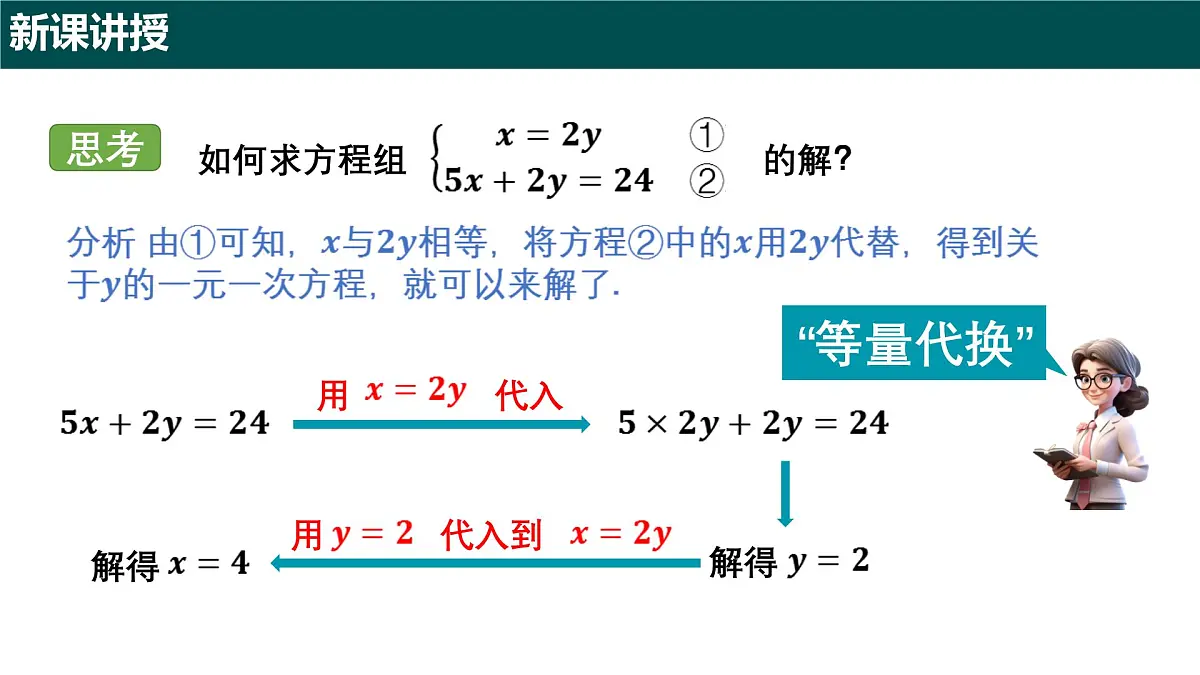 9.2 二元一次方程组的解法（第一课时+代入消元法）（同步课件）2025学年六年级数学下册沪教版第6页