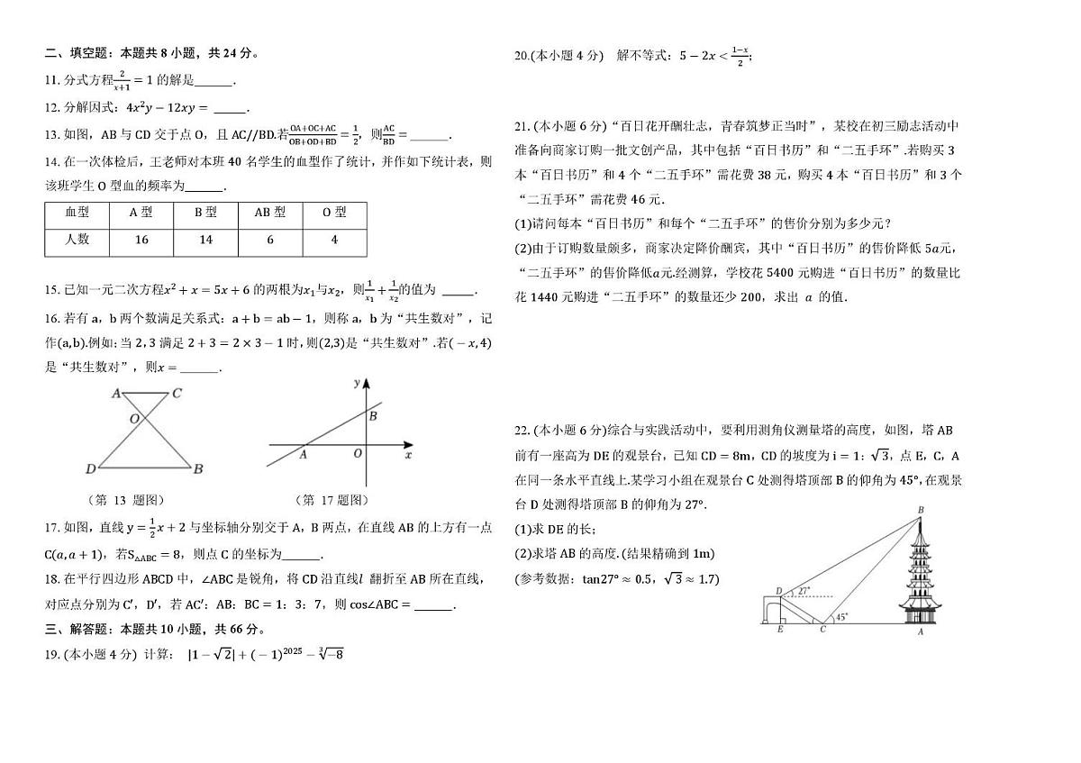 2025年黑龙江省大庆市肇源县中考二模数学试题（中考模拟）第2页