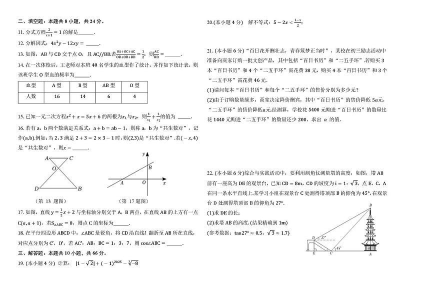 2025年黑龙江省大庆市肇源县中考二模数学试题（中考模拟）第2页