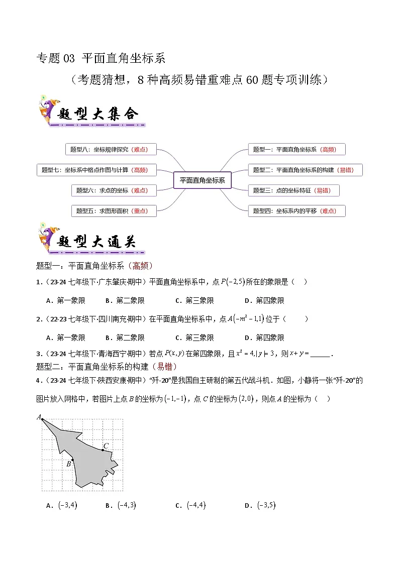 专题03 平面直角坐标系（考题猜想，8种高频易错重难点60题专项训练）（原卷版）第1页