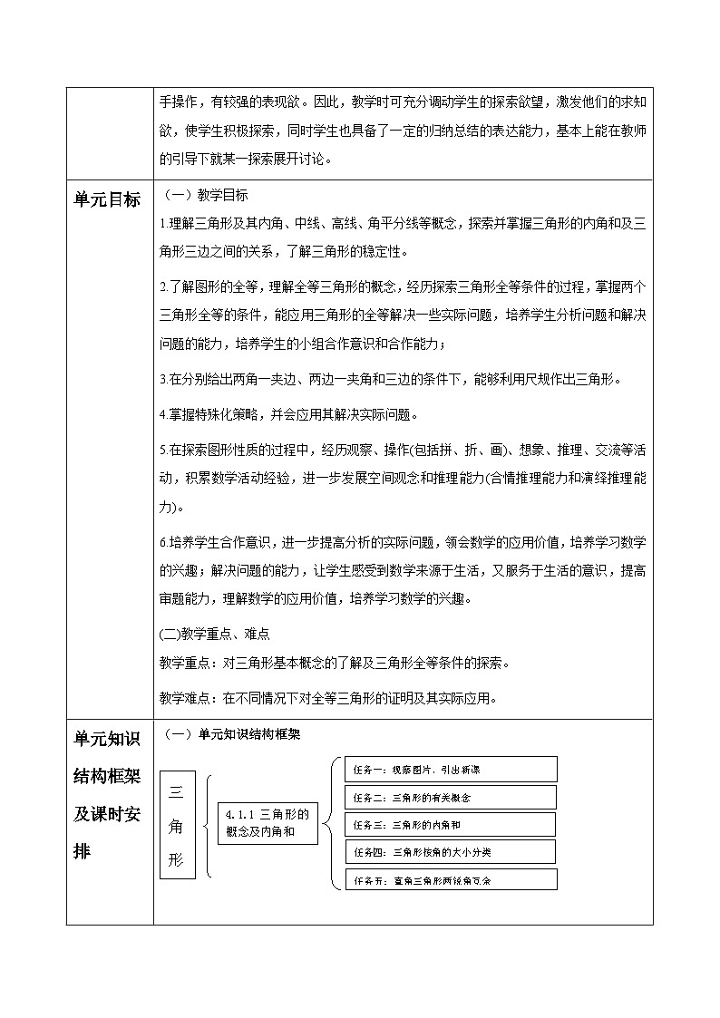 第4章 三角形 大单元教学设计第2页