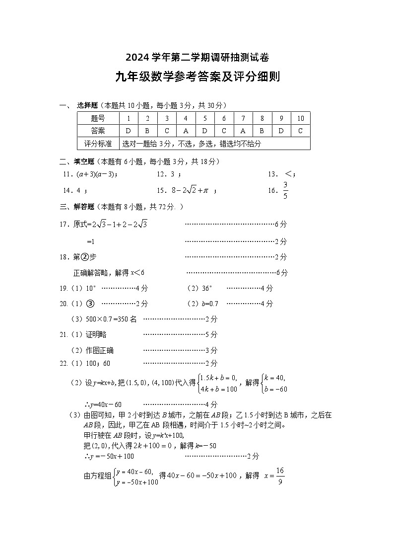 2025 数学调研卷参考答案及评分细则第1页