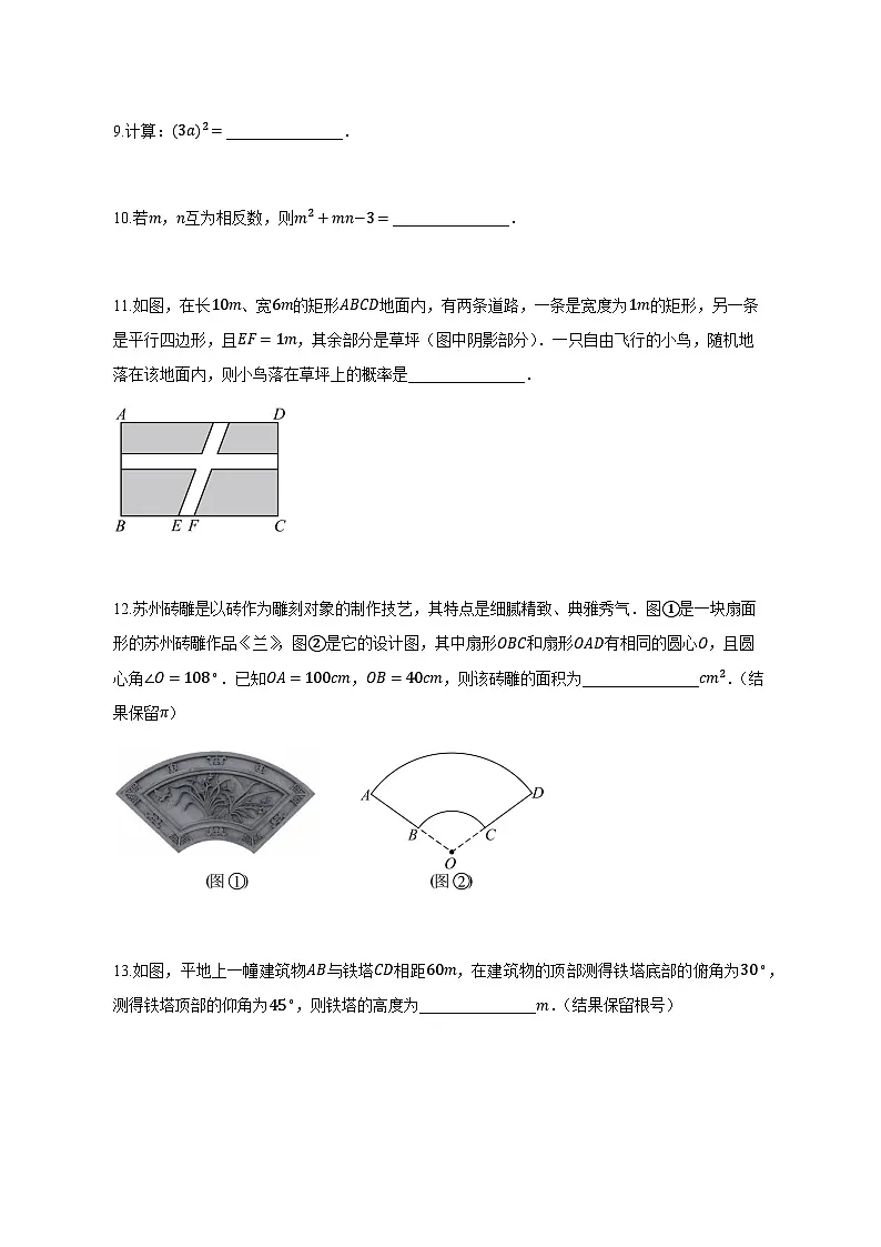 2025届江苏省苏州市工业园区中考一模数学卷（附解析）第3页