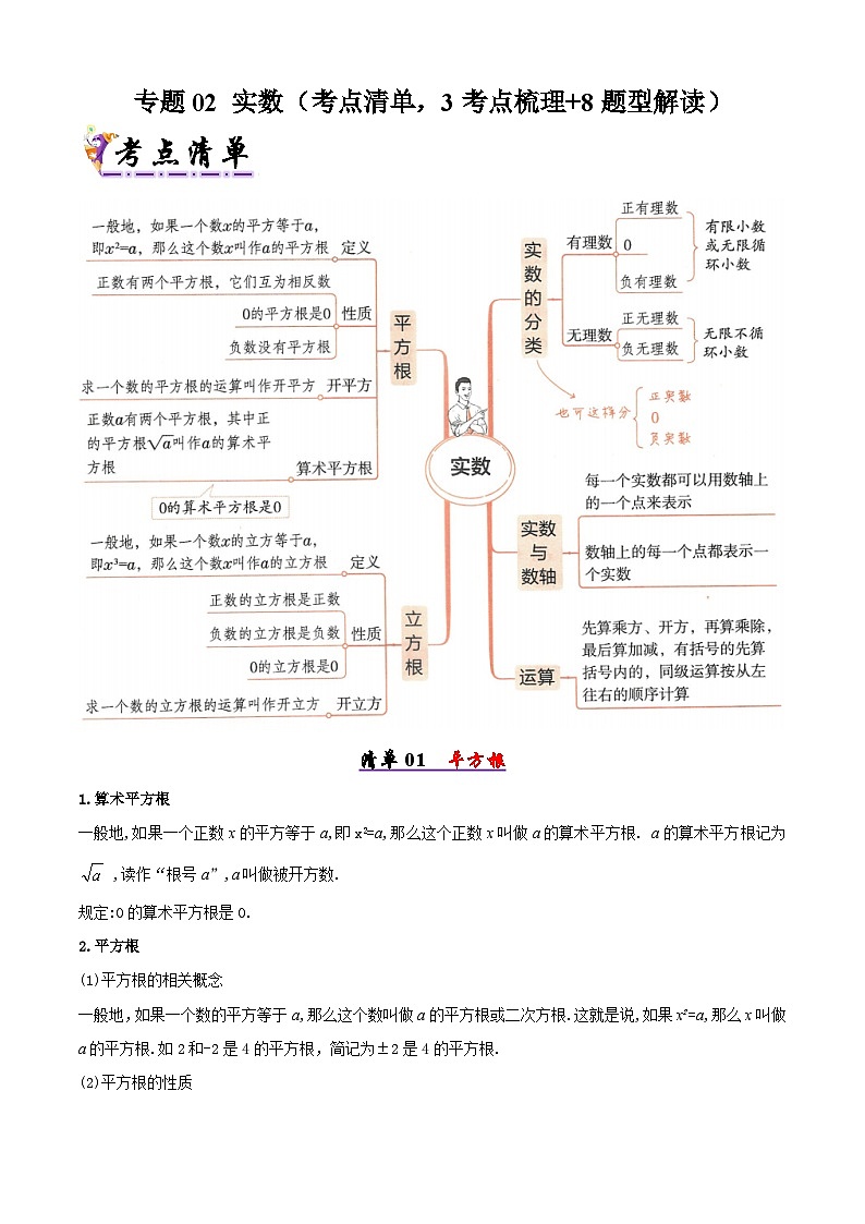 专题02 实数（考点清单，3考点梳理+8题型解读）解析版第1页
