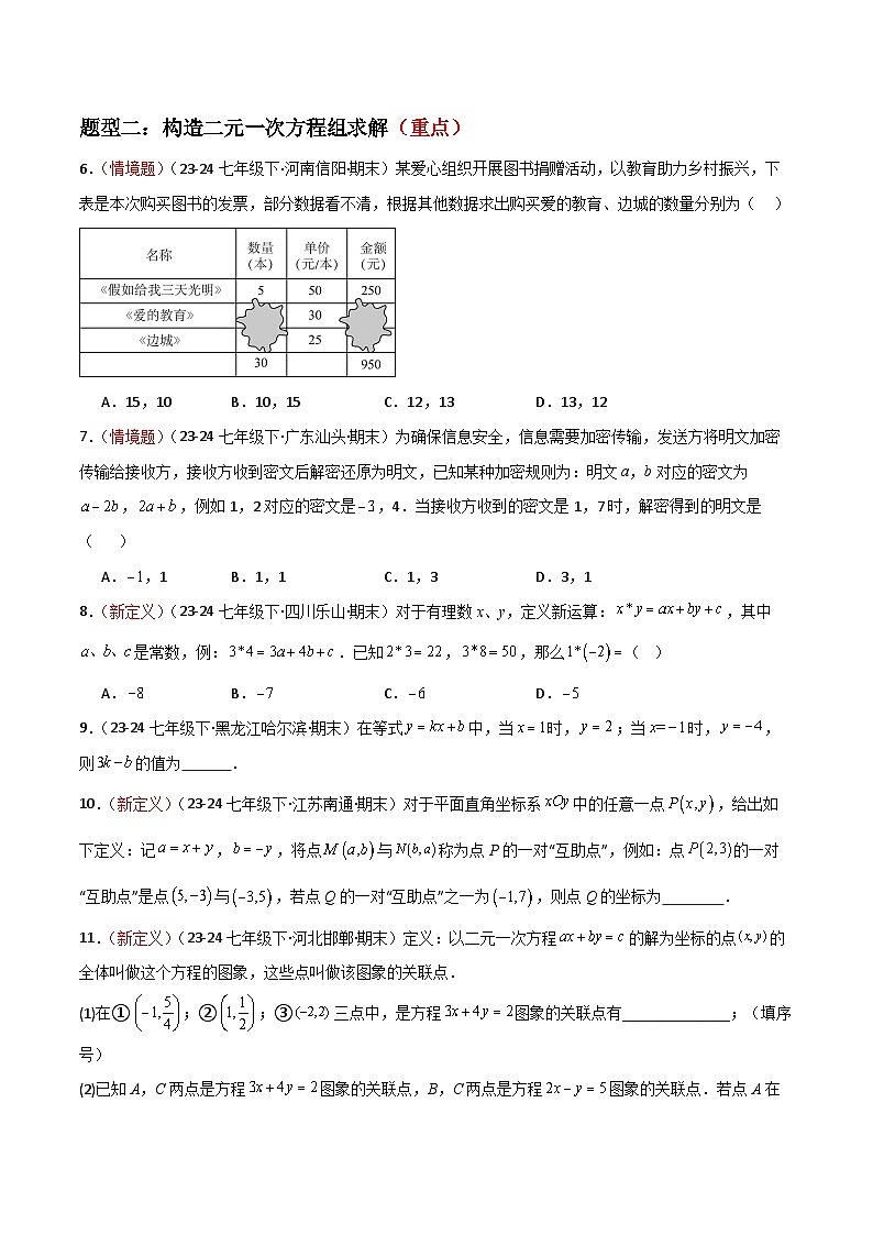 专题04 二元一次方程组（考题猜想，易错常考重难点16大题型78题）（原卷版）第3页
