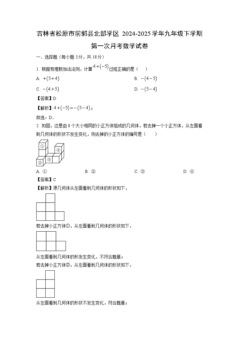 吉林省松原市前郭县北部学区2024-2025学年九年级下学期第一次月考数学试卷（解析版）第1页