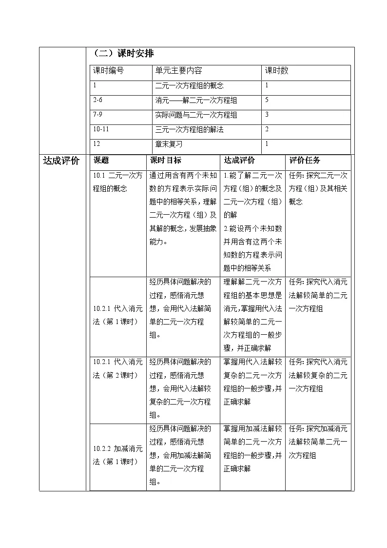 二元一次方程组大单元教学设计第3页