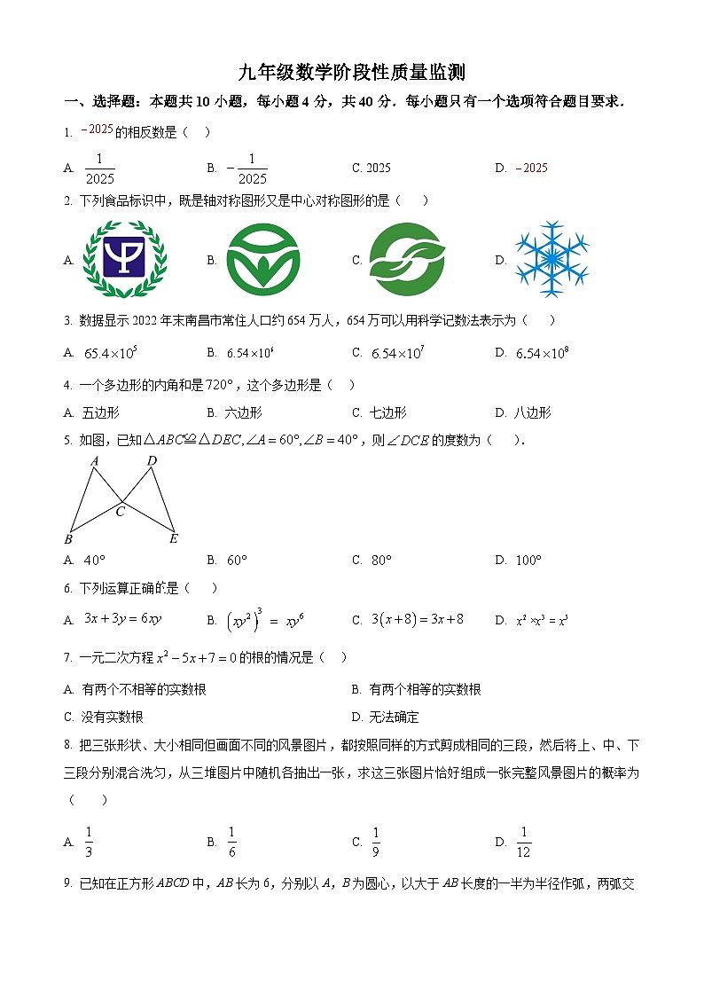 山东省济南市济阳区五校2024-2025学年九年级下学期3月联考数学试题（原卷版+解析版）第1页
