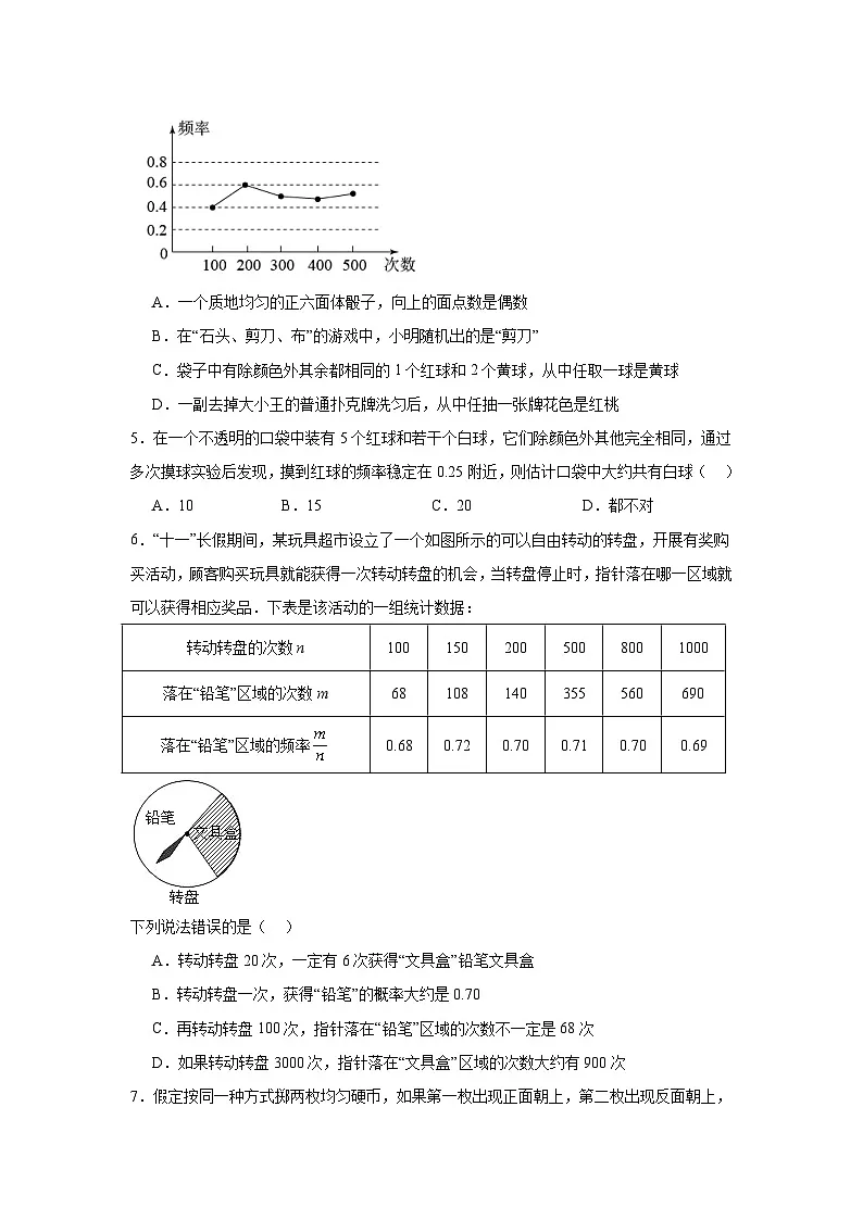 3.2频率的稳定性同步强化练习 北师大版数学七年级下册第2页