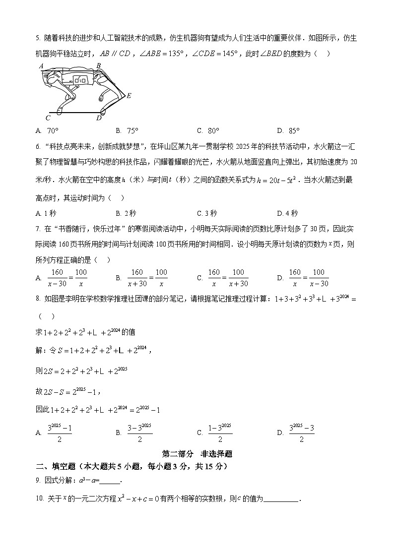 2025年广东省深圳市坪山区中考二模数学试卷（中考模拟）第2页